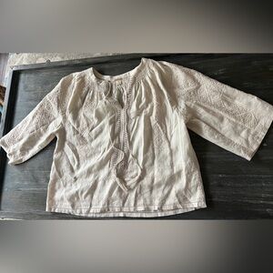 MAGASCHONI  LINEN EMBROIDERED PEASENT BLOUSE SZ M
